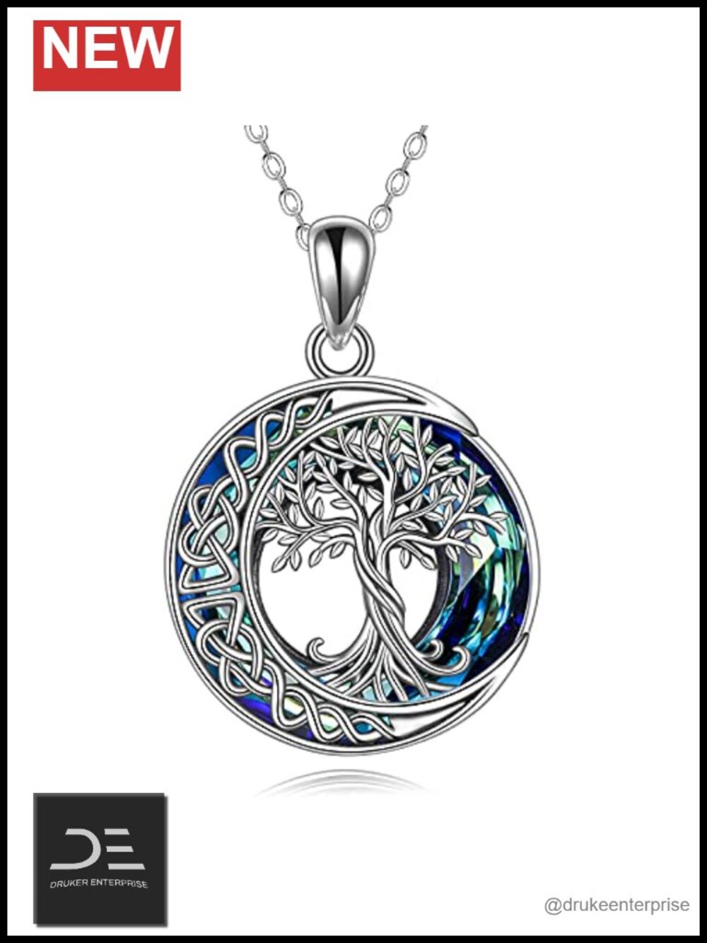 925 Sterling Silver Tree of Life Pendant Necklace Crystal Celtic Knot Jewelry
